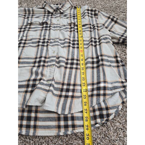 Old Navy XXL Plaid Flannel Shirt Beige Tan Gray Soft Grunge Fall Layering - Picture 7 of 9